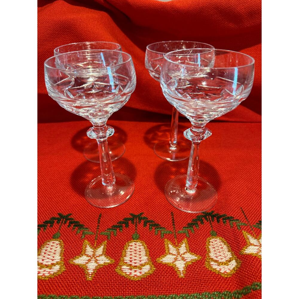Set of 4 Vintage Bohemian / Czech Hand Cut Lead Crystal Hock Wine Glasses - 7"